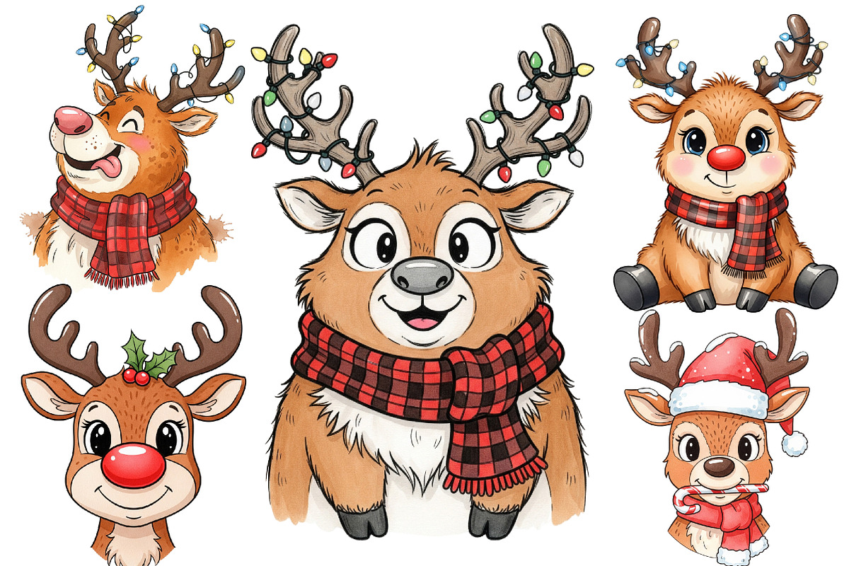Cute & Funny Christmas Reindeer, an Illustration by DreamArtGraphic (Photo 3 of 5)