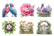 Spring Doves Garden Clipart, an Illustration by CreationArt (Thumbnail 5 of 5)