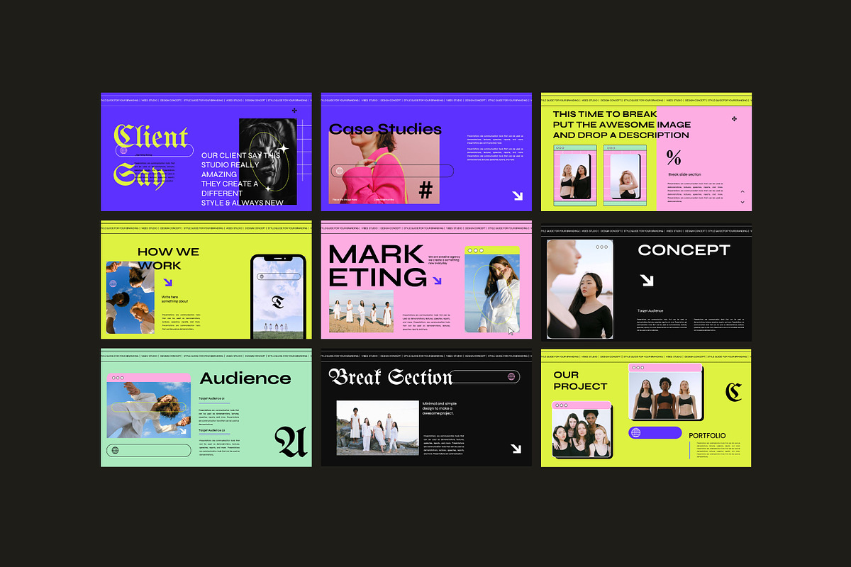 VIBES Neo Gothic Brand Google Slides, a Presentation Template by Dirtytemp Studio (Photo 8 of 11)