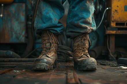 A pair of sturdy work boots position, a Photo by Iftikhar Alam