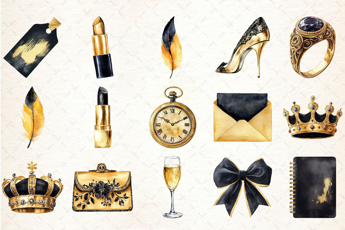 Black & Gold Luxury Clipart, an Illustration by Rose Art (Photo 2 of 7)