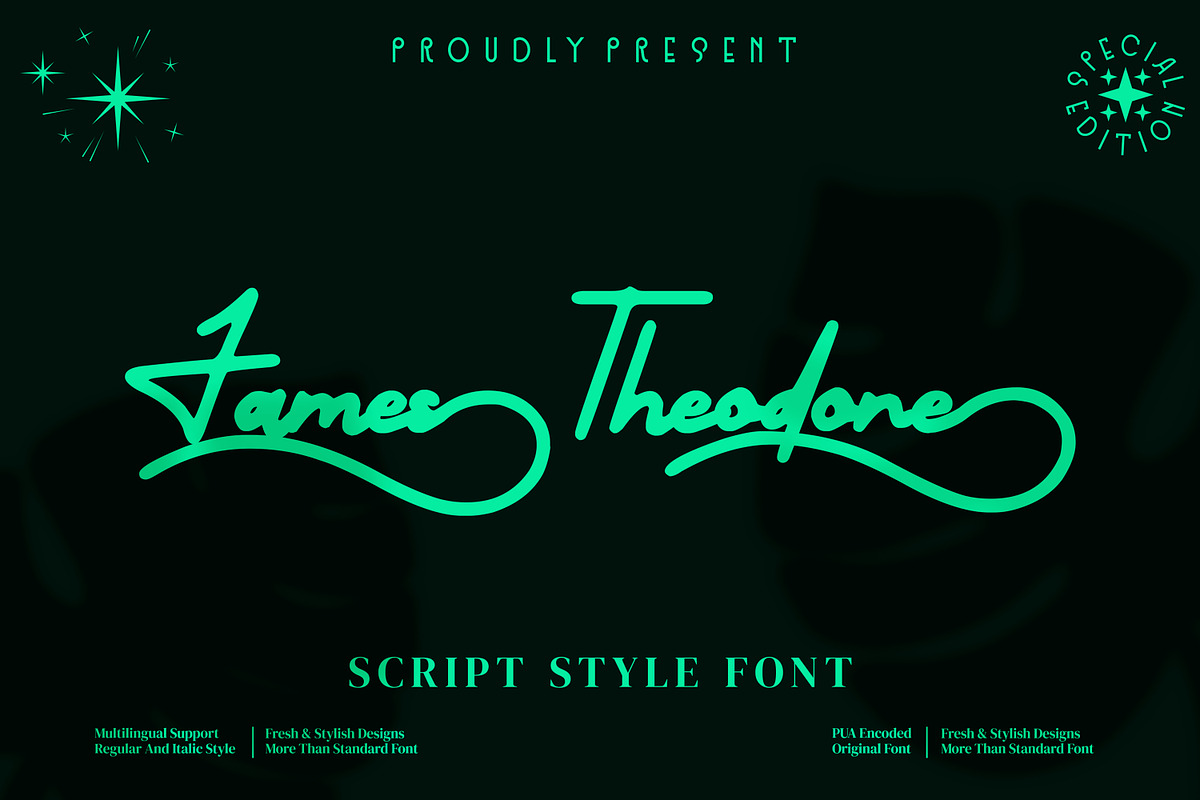 James Theodore - Script style font, a Script Font by mahstudios (Photo 1 of 8)