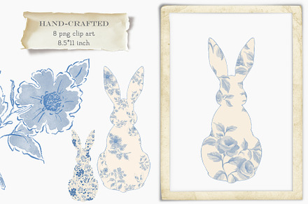 French Toile Easter Bunny clipart