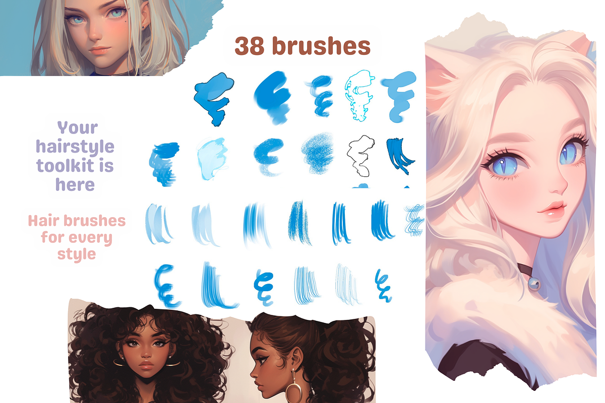Silky Hair Brushes Procreate, a Brush Add-On by Cozy Brushery (Photo 6 of 6)
