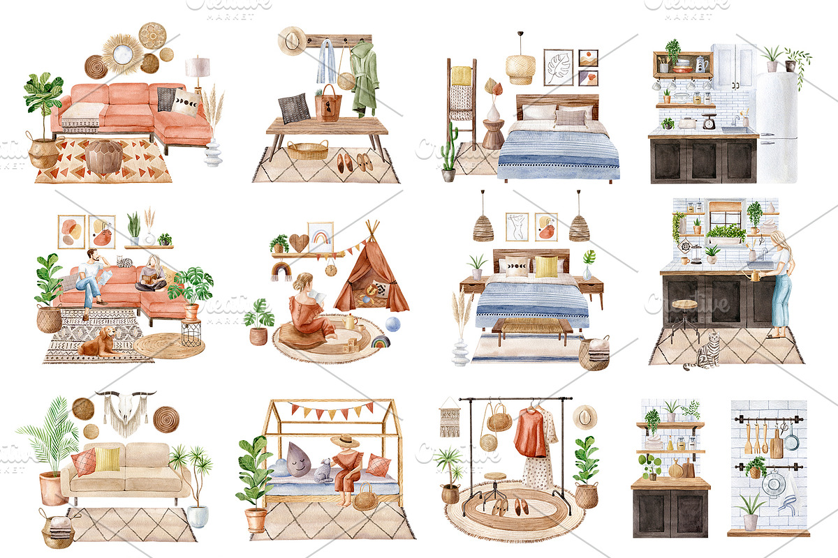 Bohemian House Watercolor Set, an Animal Illustration by Natalia Fedorova (Photo 16 of 21)