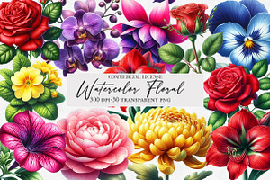 Watercolor Floral Clipart, an Illustration by Designworld
