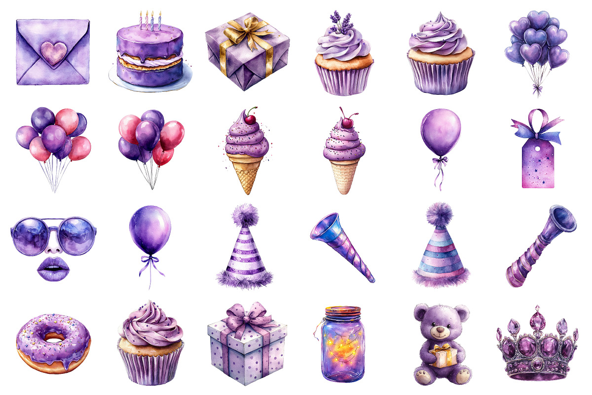 Purple Birthday Party PNG, an Illustration by SinaCreation (Photo 2 of 5)