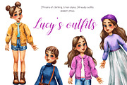 Lucy's Outfits - Watercolor Clipart, an Illustration by Mashamashastu (Thumbnail 1 of 8)