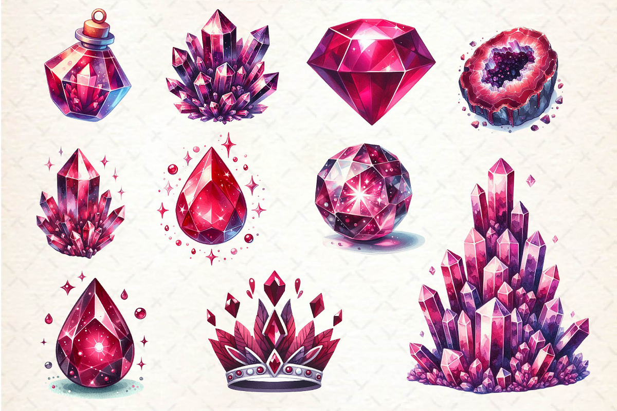 Burgundy Crystals and Gems Clipart, an Illustration by Dream Creation (Photo 4 of 4)