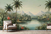 Jungle Tropical Landscape Wall Mural, a Wallpaper Graphic by by creative paper (Thumbnail 2 of 12)
