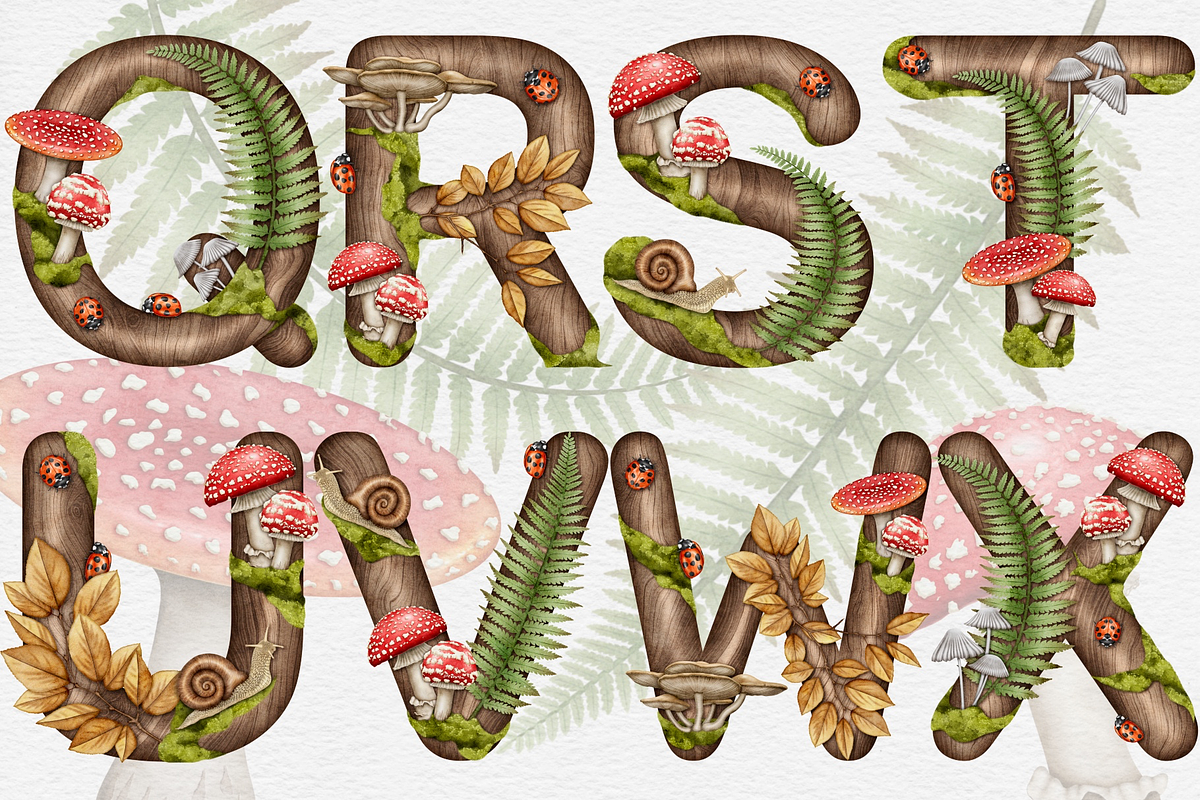 Wild Forest Alphabet Clipart set., a Decorative Illustration by Happy Sloth Graphics (Photo 4 of 9)