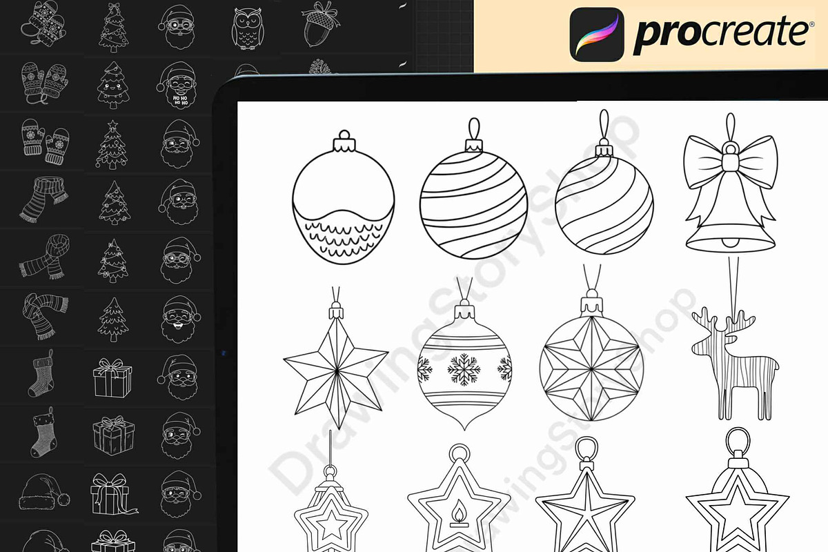 200 Procreate Christmas Stamps Set 2, a Brush Add-On by DrawingStoryShop