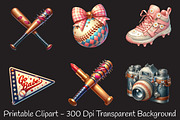 Retro Girly Baseball Clipart, an Illustration by RobertsArt (Thumbnail 2 of 7)