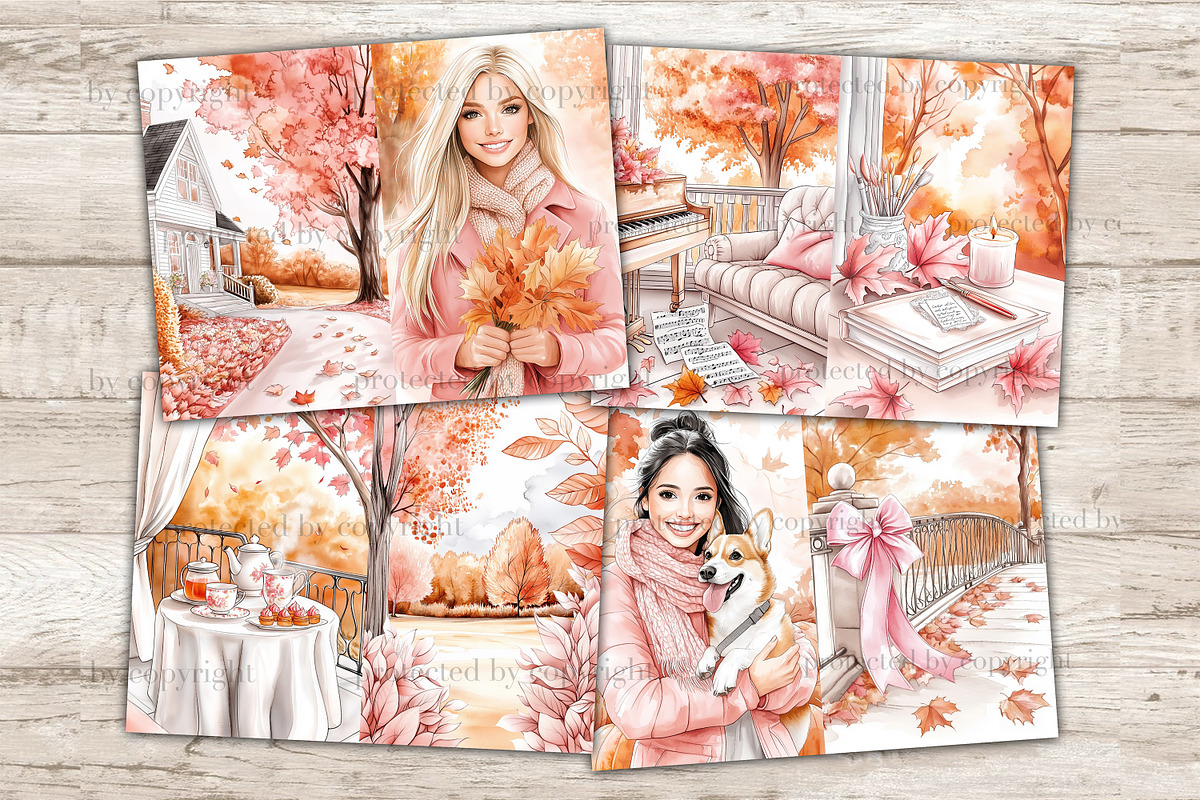 Pink Autumn Junk Journal Pages, a Seasonal Illustration by GlamArtZhanna (Photo 3 of 10)