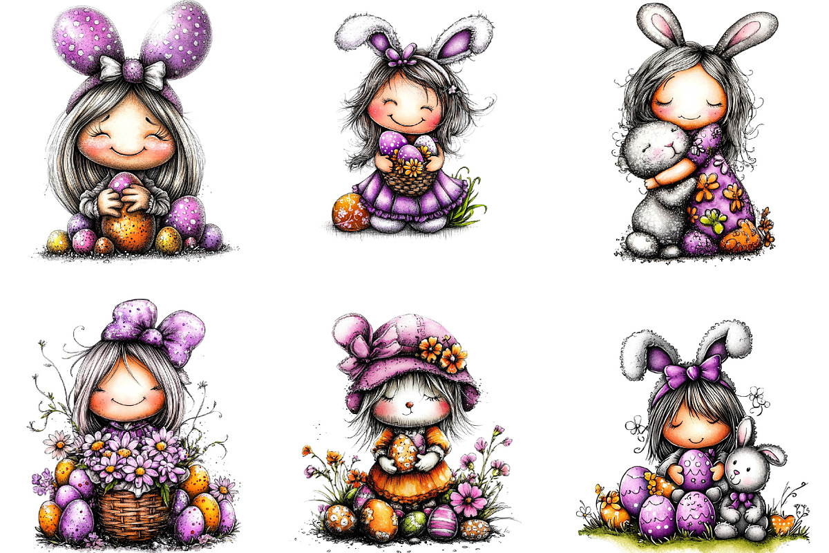 Whimsical Easter Girl Clipart Bundle, an Illustration by Designking (Photo 4 of 5)