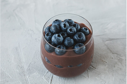 Chocolate pudding topped with fresh, a Food & Drink Photo by Lermont51