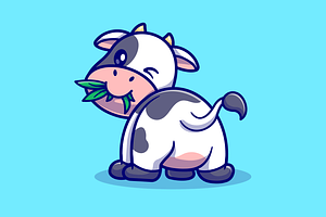 Cute Cow Eating Grass Cartoon, an Animal Illustration by Catalyst Labs