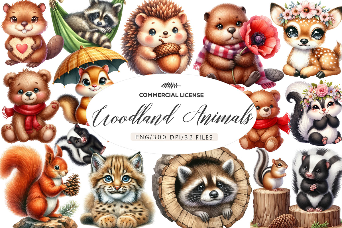 Woodland Clip art, Baby Animals, an Illustration by CreationArt (Photo 1 of 6)
