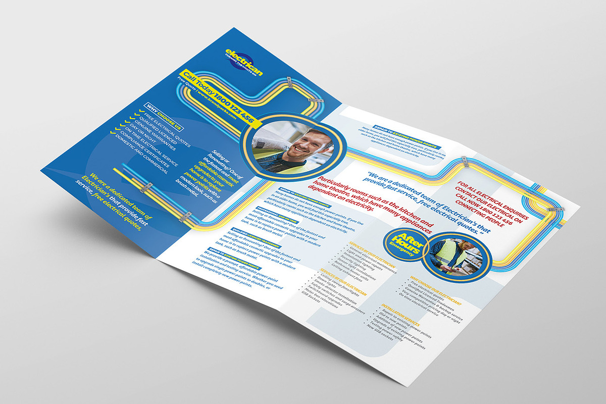 Electrician Trifold Brochure, a Brochure Template by BrandPacks