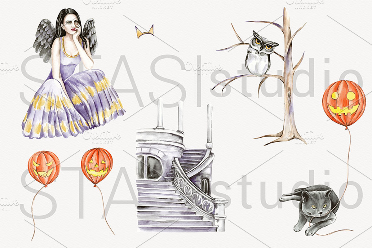 Halloween Witch & Castle Clipart, a Seasonal Illustration by STASIstudio (Photo 2 of 5)