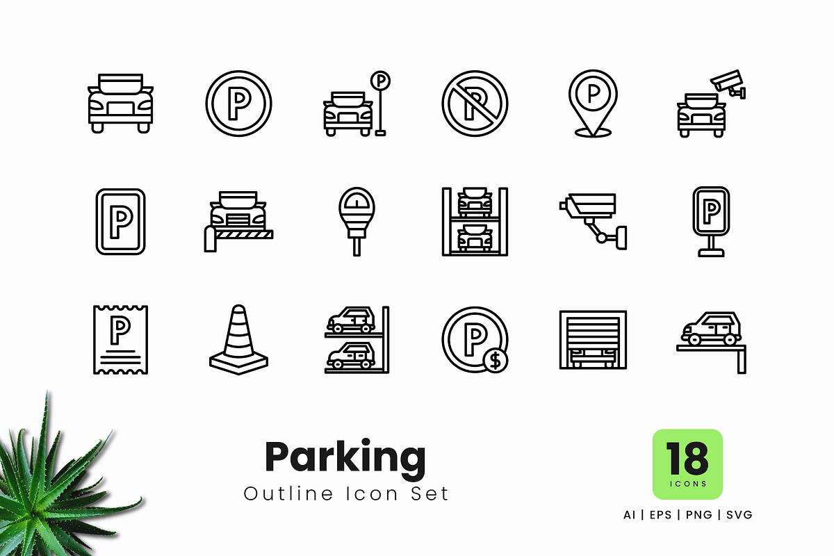 Parking Outline Icons, an Outline Icon by Zeer Graphic (Photo 1 of 2)
