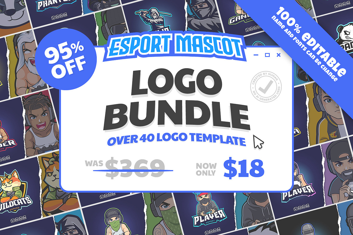 SALE! Esport Mascot Bundle 95% OFF, a Branding & Logo Template by tkzgraphic (Photo 1 of 3)