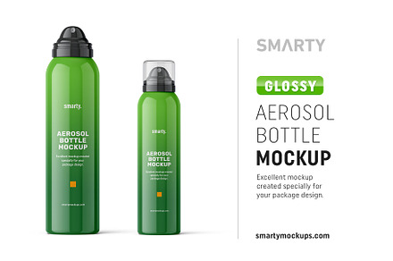 Glossy aerosol bottle mockup