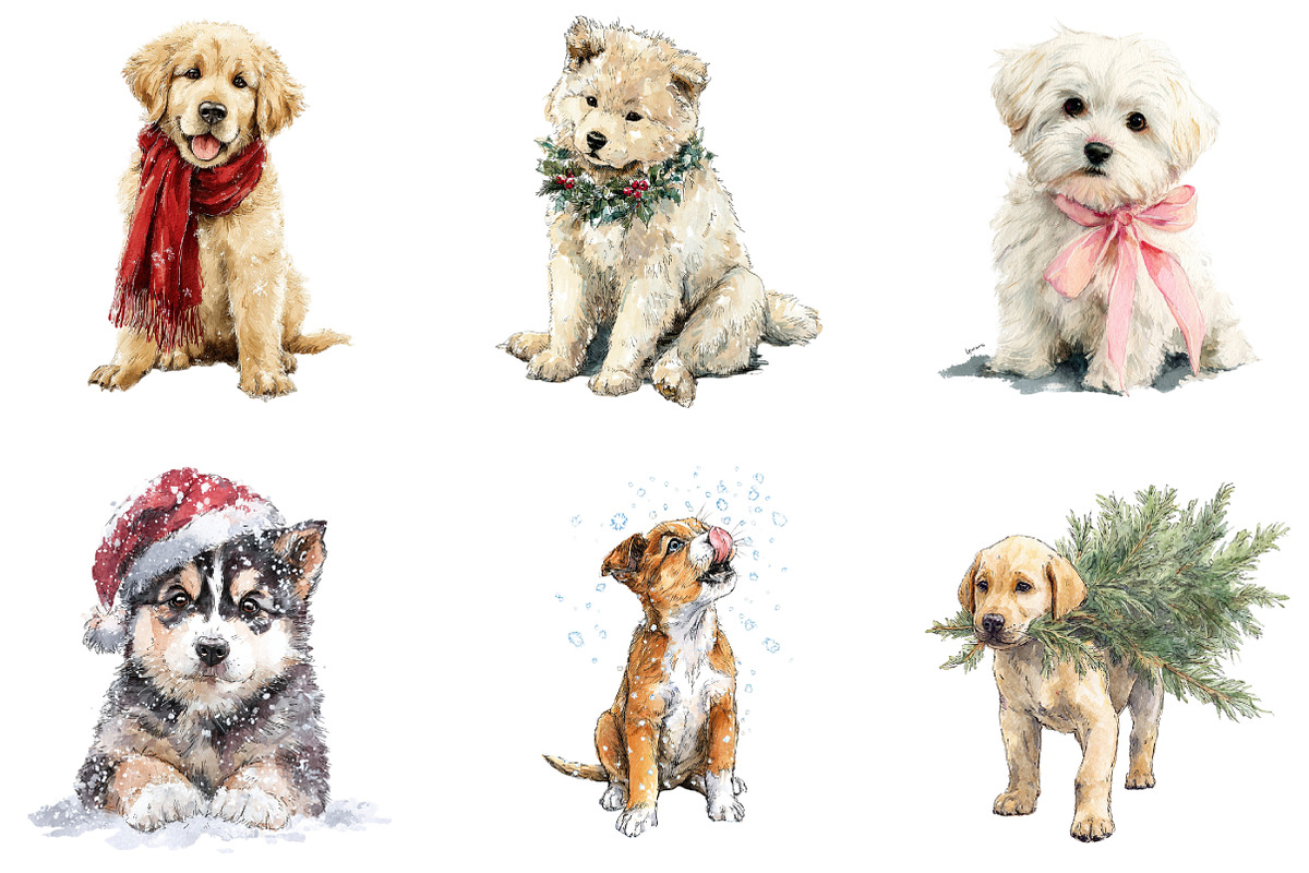 Watercolor Winter Puppy Clipart, an Illustration by DreamArtGraphic (Photo 3 of 4)