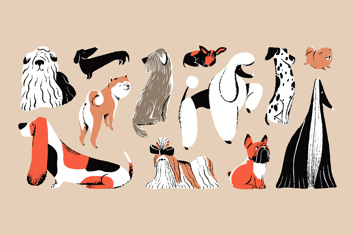 Cute dogs set, patterns, poster, an Animal Illustration by PaperTrident (Photo 3 of 13)
