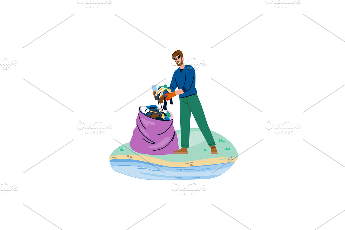 Volunteer picking up trash in park, an Illustration by pikepicture