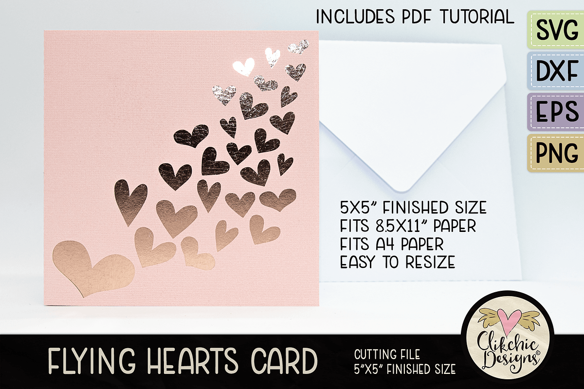 Flying Hearts Card SVG Cutting File, an Invitation Template by Clikchic Designs (Photo 2 of 5)