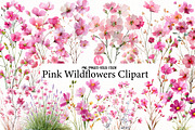 Pink Wildflowers Clipart, an Illustration by Designworld (Thumbnail 1 of 6)