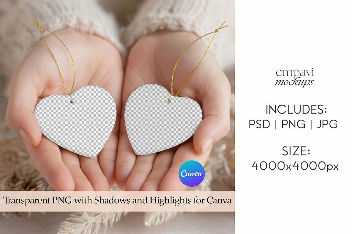 Double Heart Ornament Mockup, a Merchandise Mockup by EmpaviMockups (Photo 2 of 6)