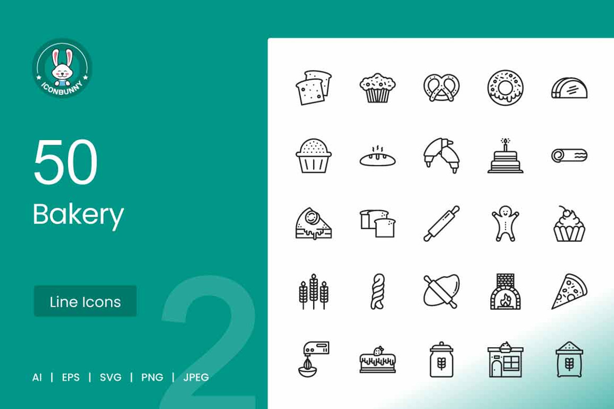 50 Bakery Line Icons, an Icon by IconBunny (Photo 1 of 2)
