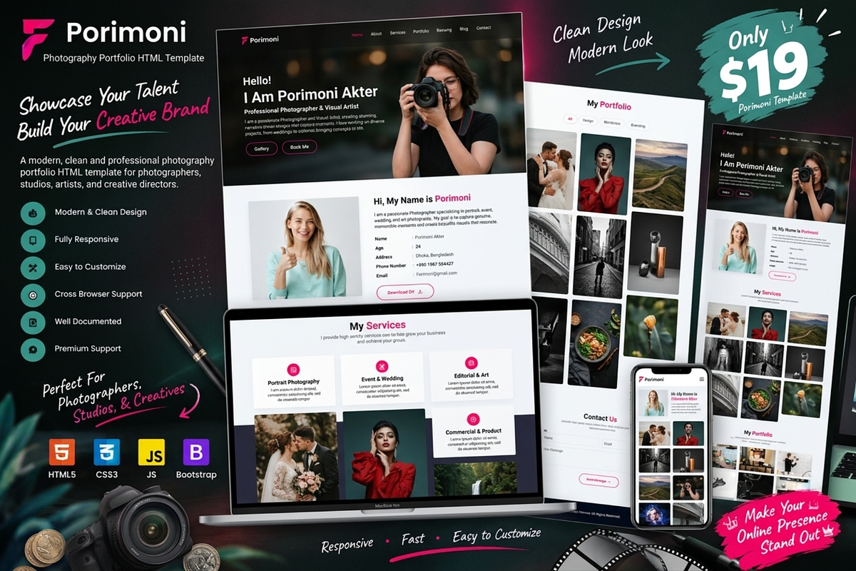 Porimoni Photography Portfolio HTML, a HTML Template by Themeplaza (Photo 1 of 7)