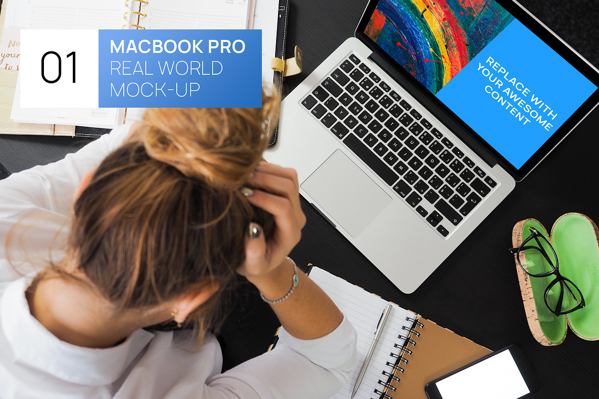 MacBook Pro with Person Photo Mockup, a Household Mockup by Edito