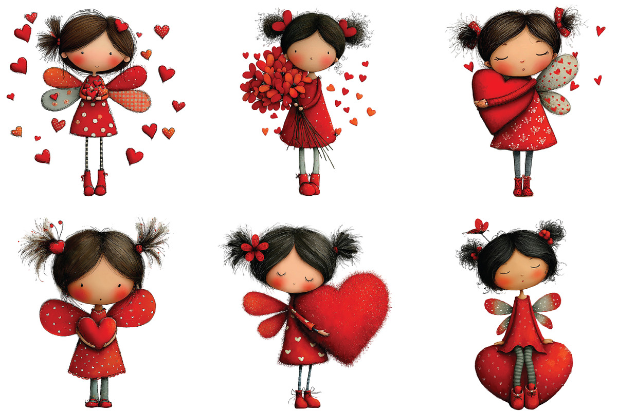 Whimsical Valentine Fairy Girl Clipa, an Illustration by CraftArtStudio (Photo 3 of 6)