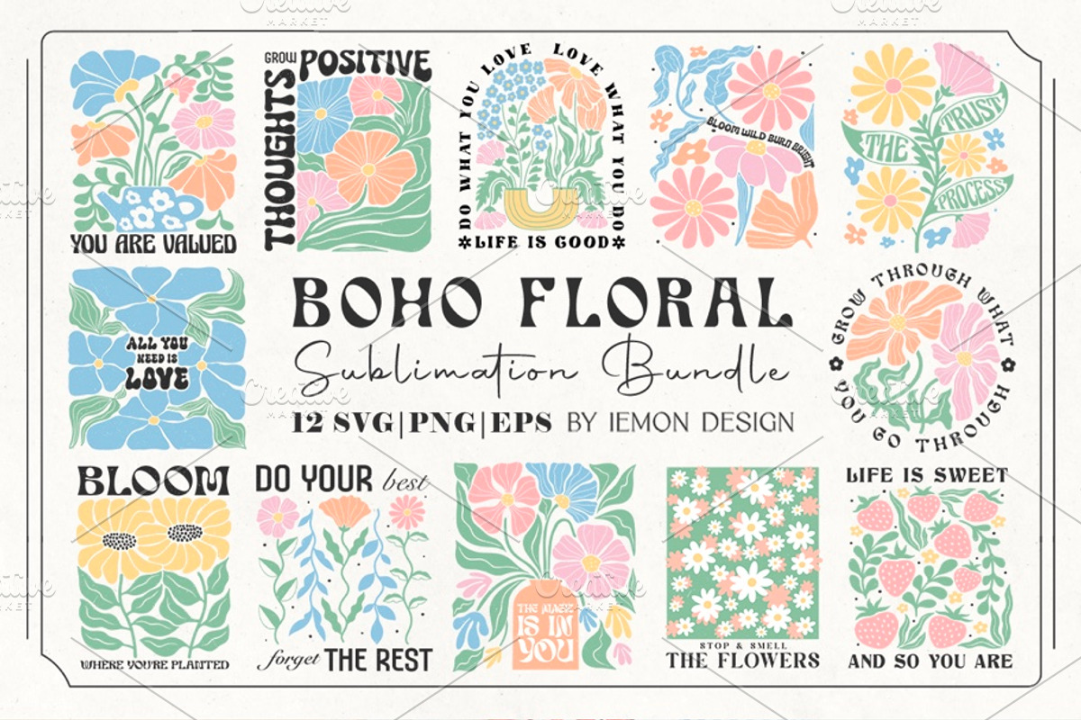 Boho Floral Quote SVG Bundle, an Object Illustration by LemonDesign (Photo 1 of 5)