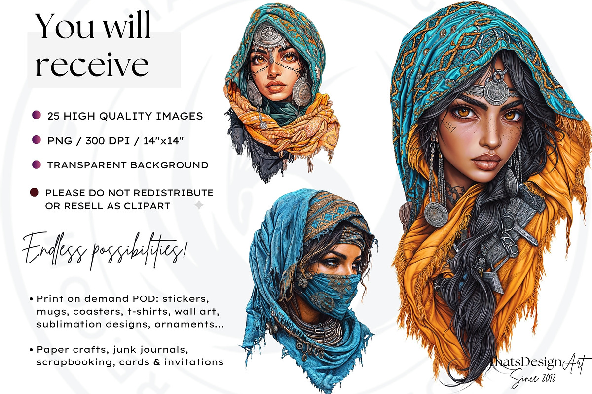 Berber Tuareg Woman clipart Set, a Person Illustration by ThatsDesignArt (Photo 3 of 10)