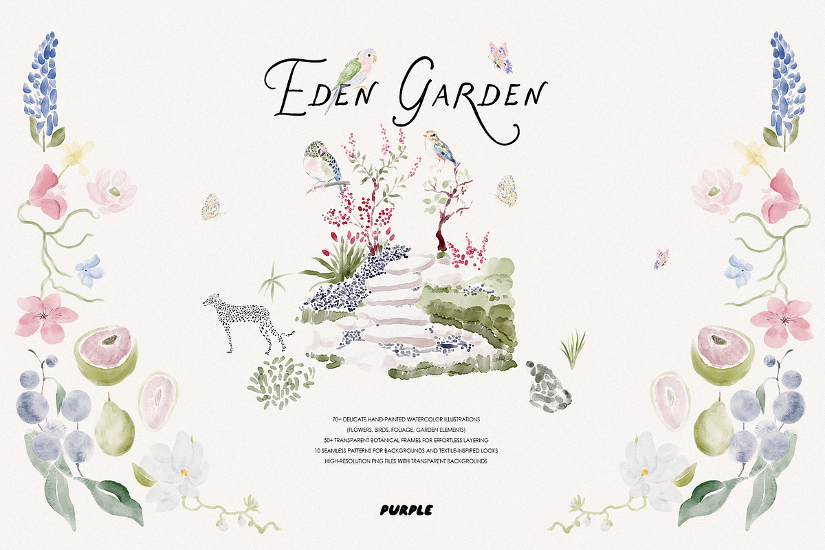 Eden Garden: Watercolor Clipart, an Object Graphic by Purple (Photo 4 of 11)