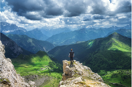 Mountain landscape with a hiker, a Nature Photo by den-belitsky