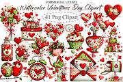 Watercolor Valentine's Day Clipart, an Illustration by designcity5 (Thumbnail 1 of 5)