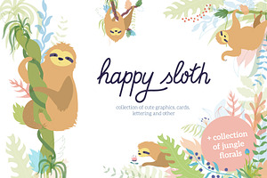 Happy Sloth - clipart collection