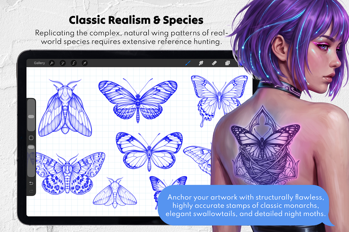 Moth & Butterfly Tattoo Stamps, a Brush Add-On by Selentaori Studio (Photo 6 of 9)