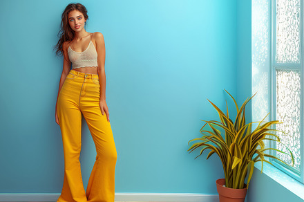 Full length view of an attractive young woman wearing stylish ye, a Beauty & Fashion Photo by AS photostudio