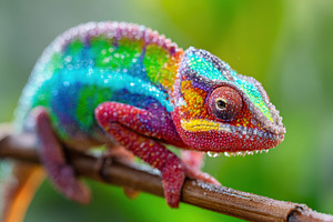 Vibrant chameleon on a branch, an Animal Photo by AlyaAnd