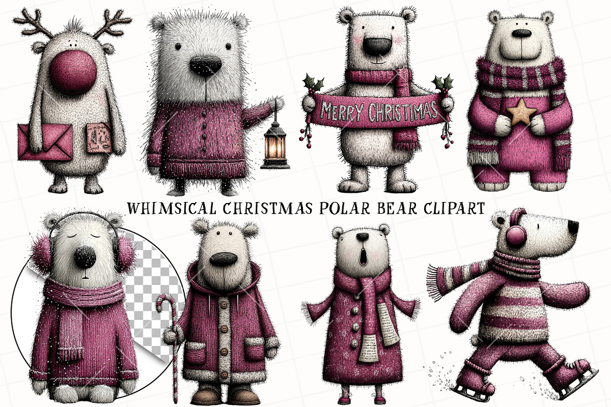 Whimsical Christmas Polar Bear Clipa, an Illustration by OK Design (Photo 2 of 6)