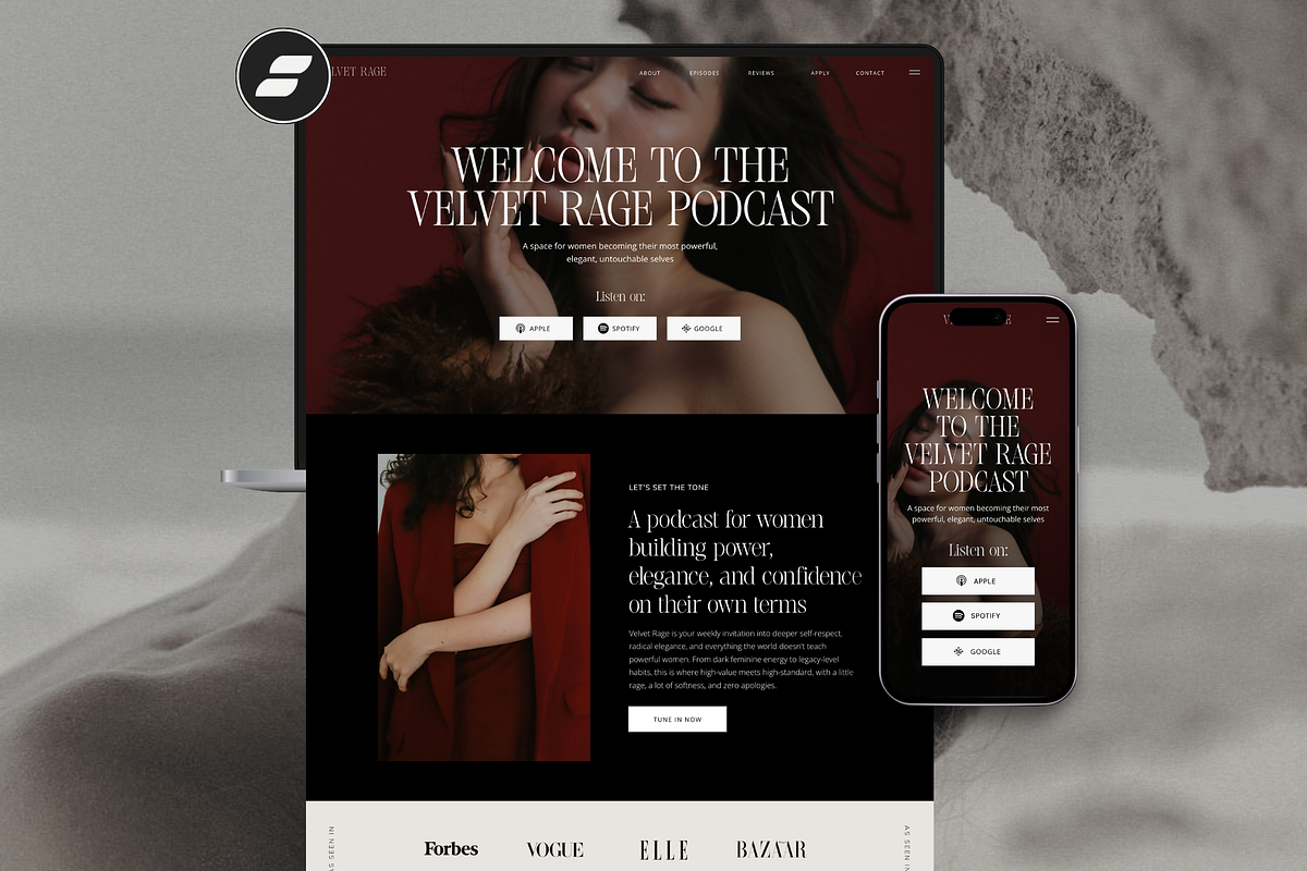 Showit Podcast Website Template Red, a Landing Page Template by Designorina (Photo 1 of 8)