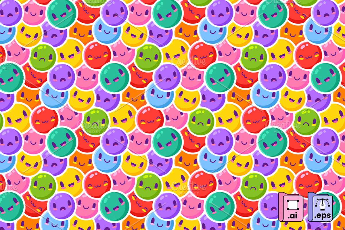 Colorful Emoticon Pattern, a Pattern Graphic by MISS CHATZ (Photo 1 of 3)