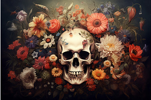 Evocative Skull Flowers Art